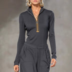 Women's Sports Cotton Blend Half-high Collar Zipper Loose Maxi Dress