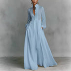 Women's Minimalist Cotton And Linen Patchwork Single-breasted Stand-up Collar Long-sleeved Maxi Dress