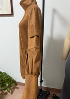Women's Vintage Loose Suede Turtleneck Mini Dress