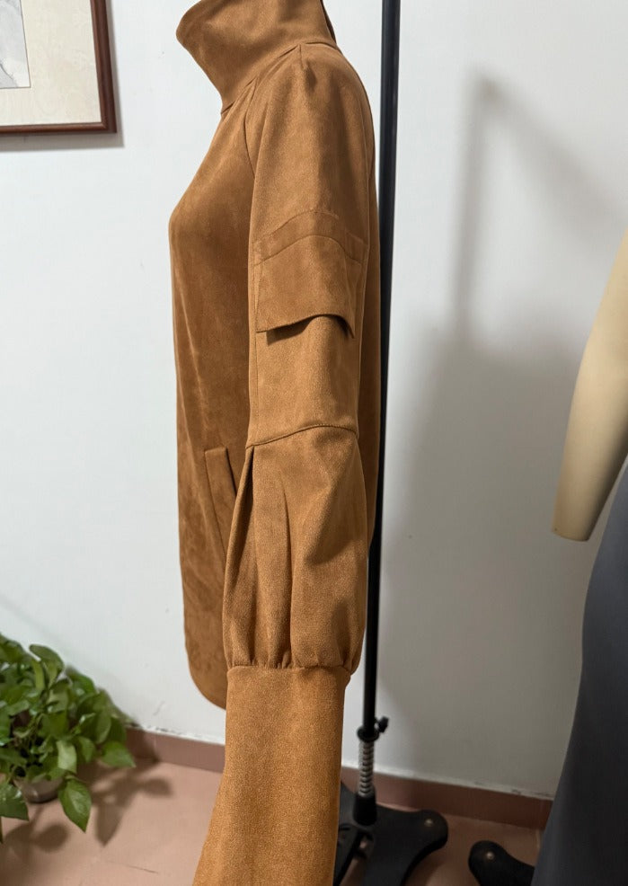 Women's Vintage Loose Suede Turtleneck Mini Dress