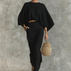 Women's Cotton And Linen Blend Bat Sleeve Long Skirt Two-piece Set
