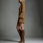 Women's Vintage Loose Suede Turtleneck Mini Dress