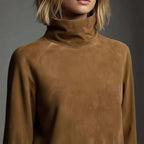 Women's Vintage Loose Suede Turtleneck Mini Dress