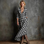 Women's Plaid Lapel Single-Breasted Shirt Maxi Dress